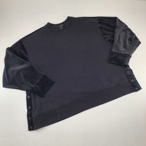 Athleta 1X | Black Velvet Velour Snap Detail Long Sleeve Pullover Sweatshirt‎